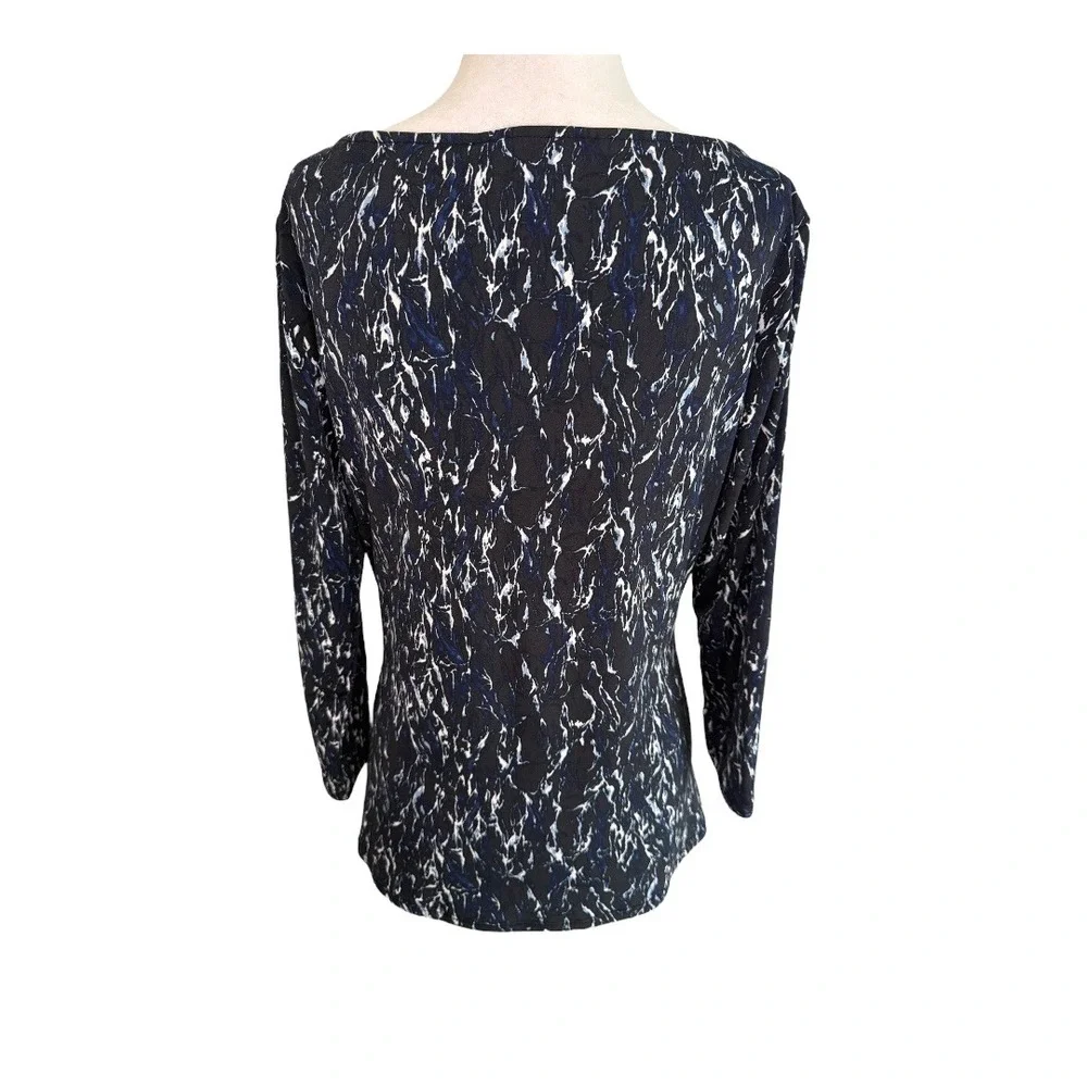Carmen Marc Valvo Marble Print Top Keyhole Neckline Long‎ Sleeve Top Large - Picture 3 of 7